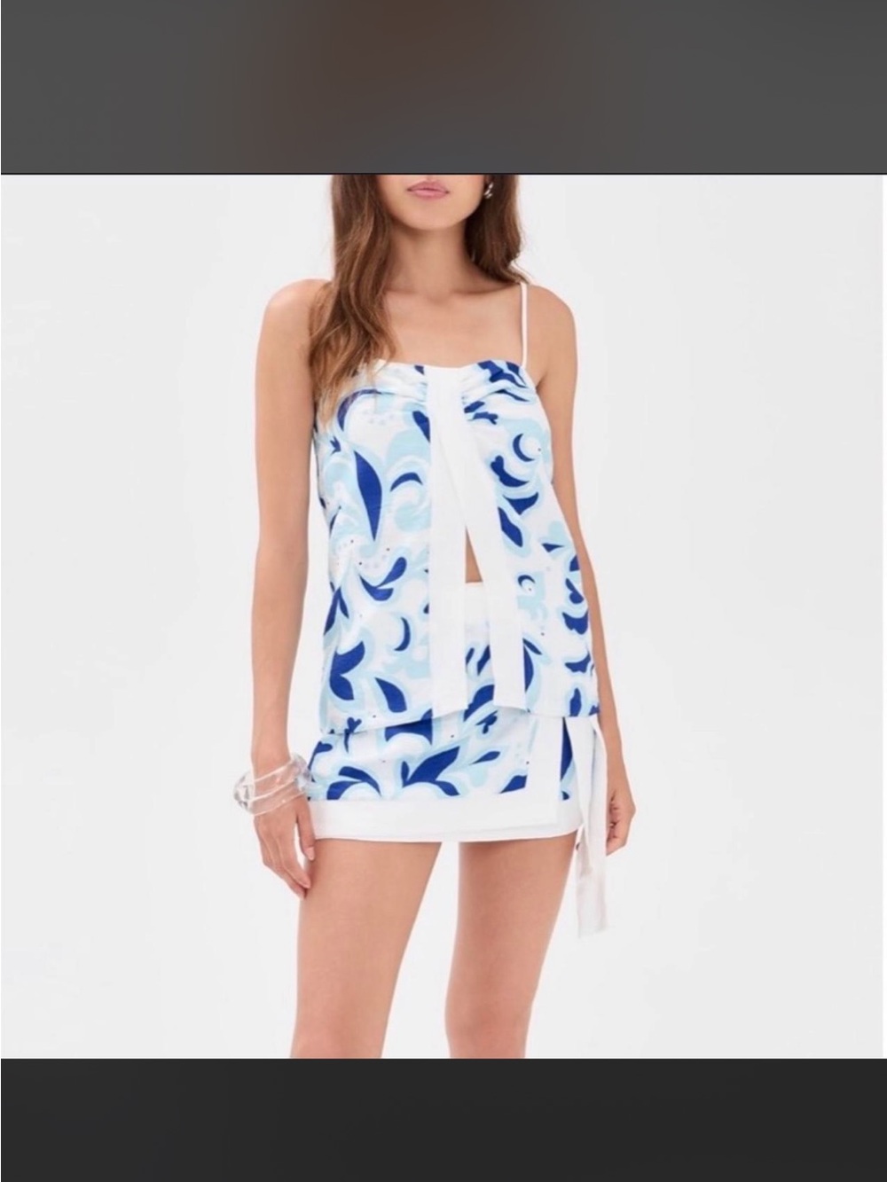 Blue Swirl Print Satin Cami and Skirt Set seven wonders